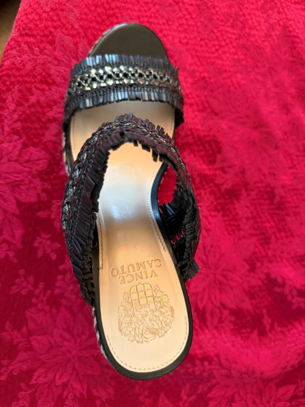 Vince Camuto Brittnuh Black Espadrille Wedge Slip on Platform Sandals Sz 9.5 - Picture 4 of 15